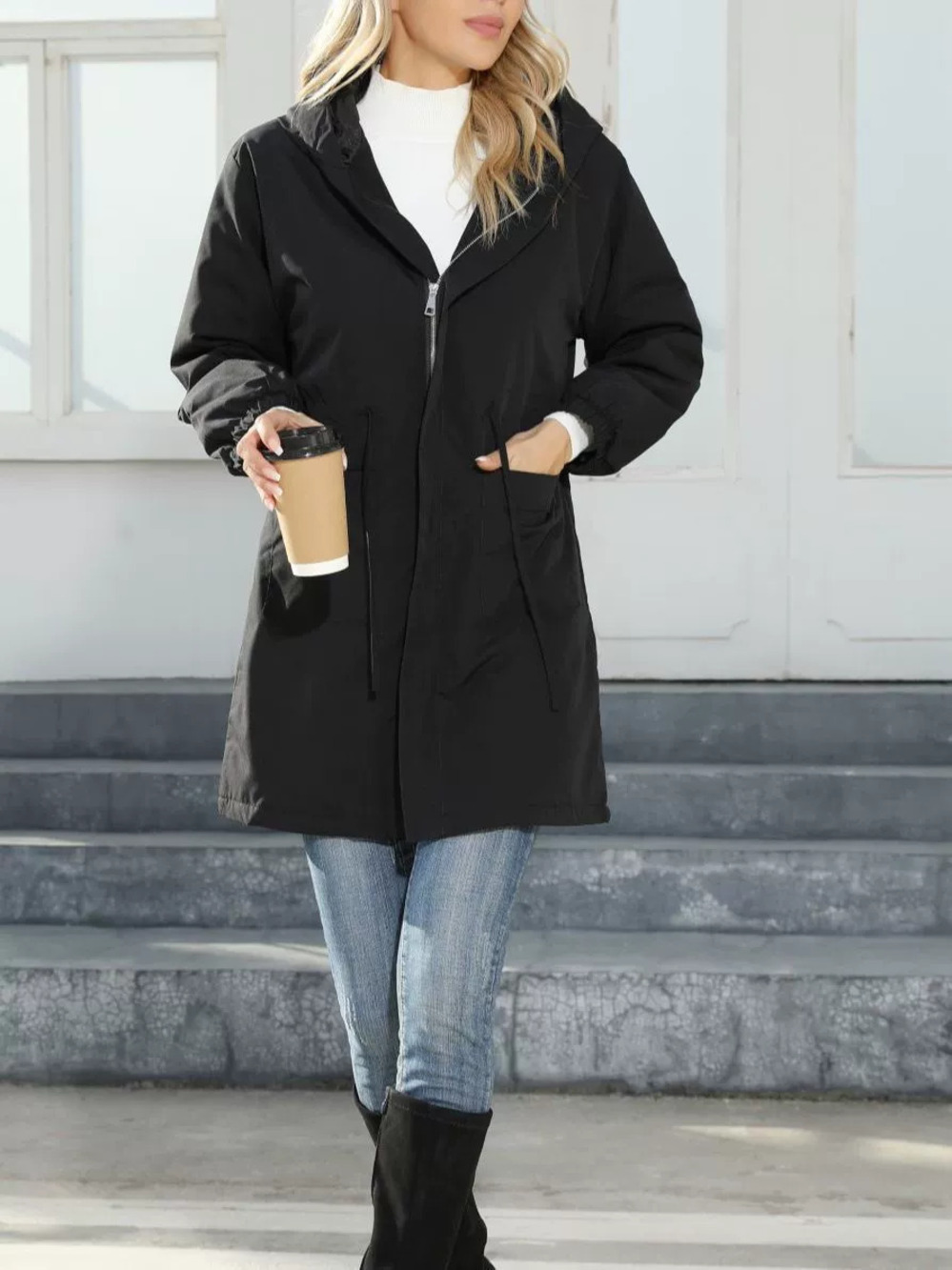 Zara Plus Size Hooded Fleece Lined Mid Length Windbreaker Spring Fall